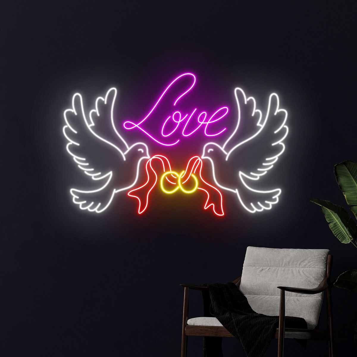 Love Dove Rings Valentine's Day Neon sign