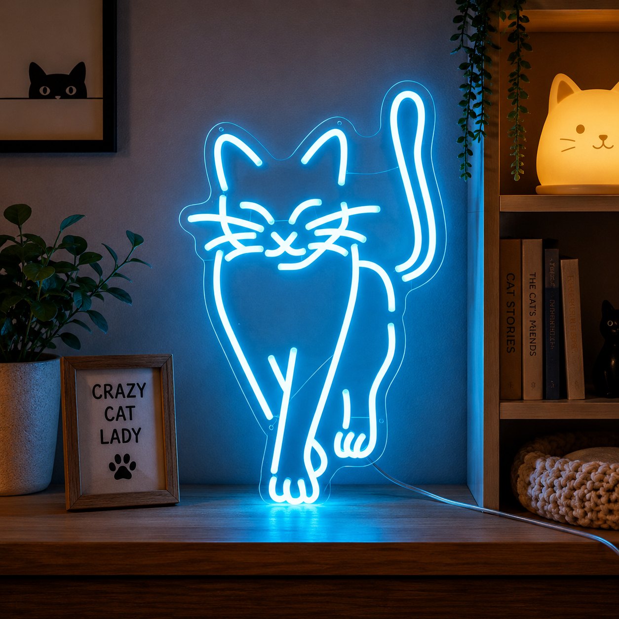 Family Cat Corner Neon Sign Cozy Indoor Wall Art