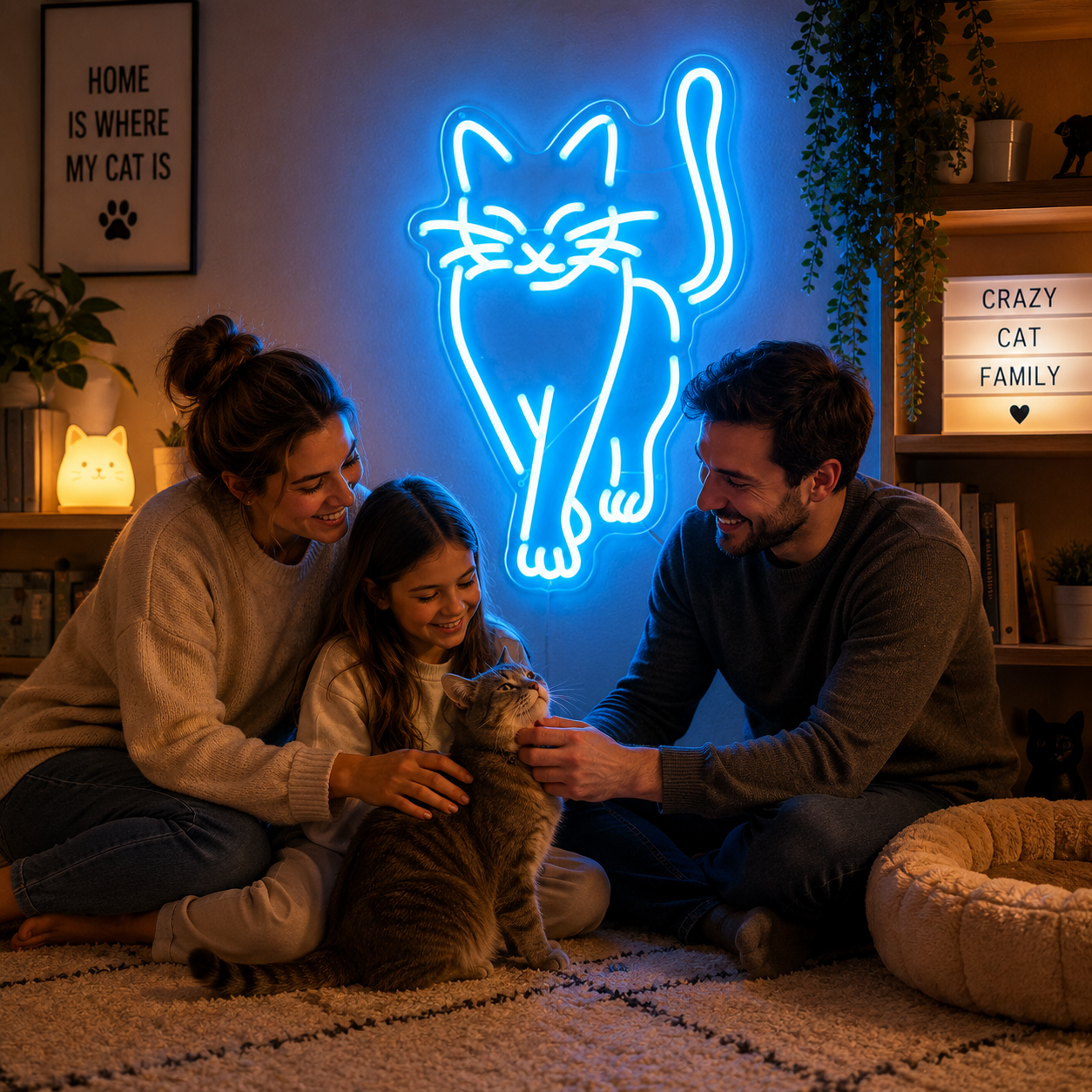 Family Cat Corner Neon Sign Cozy Indoor Wall Art
