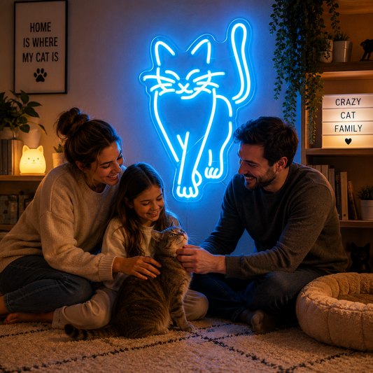 Family Cat Corner Neon Sign Cozy Indoor Wall Art