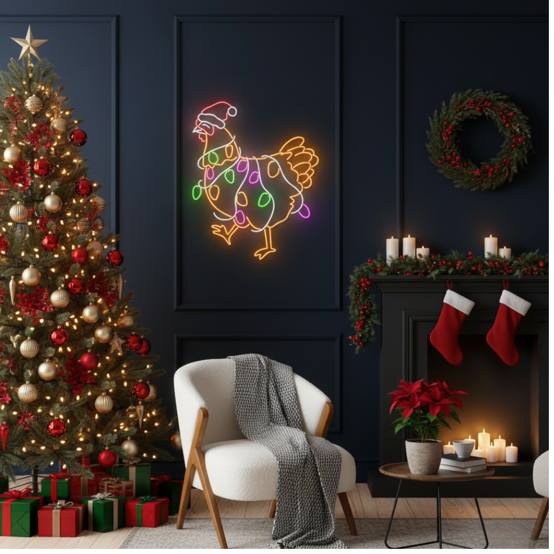 chicken Christmas LED neon sign for holiday décor – Neon.Shop