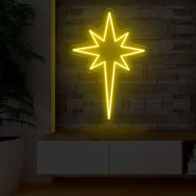 Star Merry Christmas Neon Sign glowing brightly for festive décor by Neon.Shop.