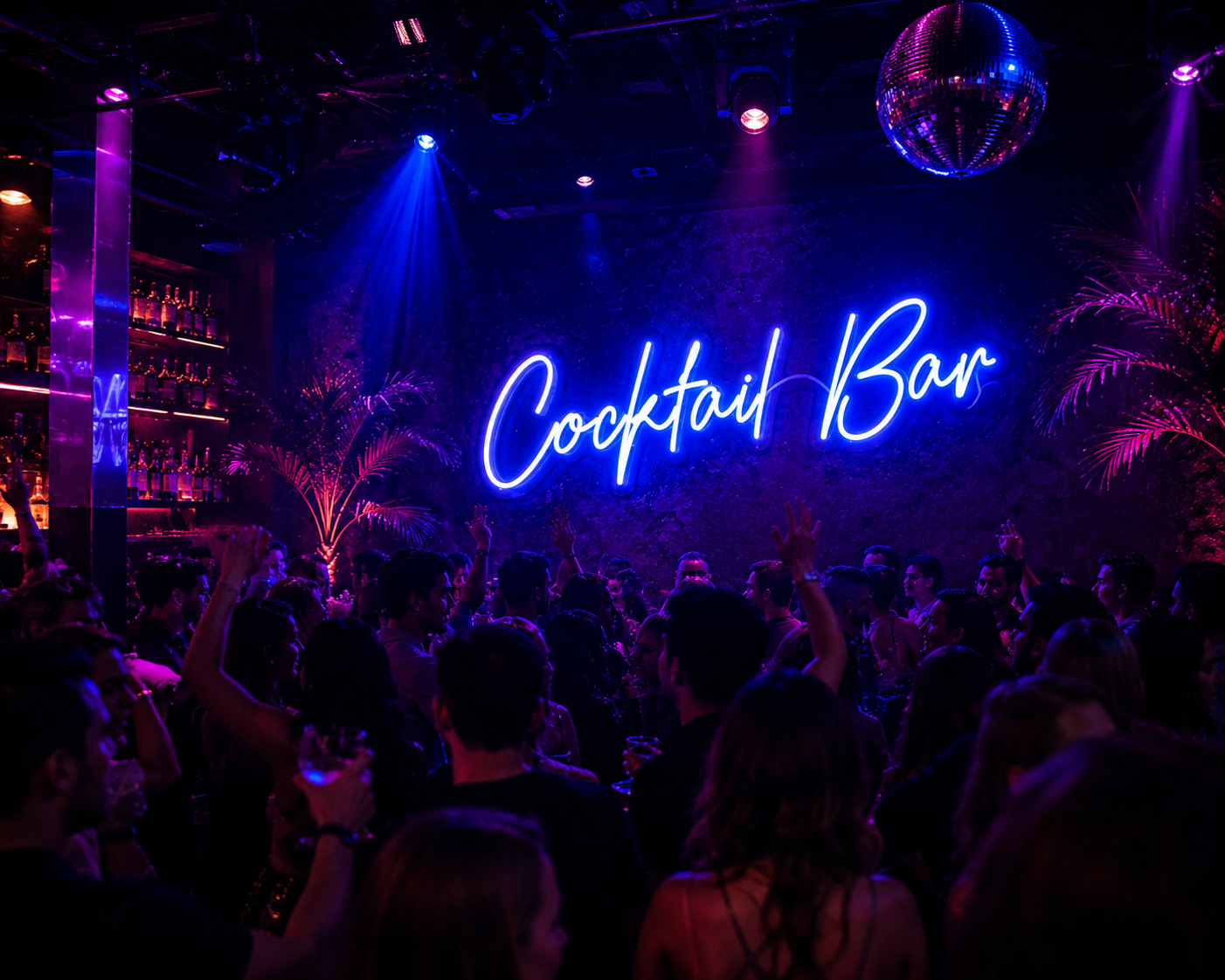 Cocktail Bar Neon Sign Vibrant Blue LED Wall Décor