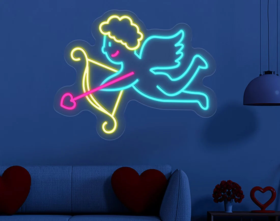 Cupid Valentine’s Day LED neon sign glowing in romantic tones creating a love-filled atmosphere by Neon.Shop