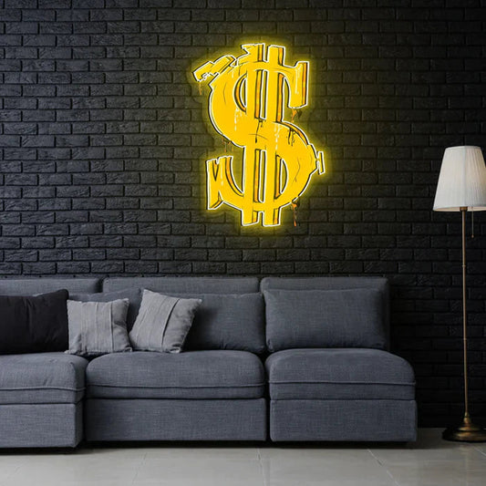 Dollar Sign Graffiti UV Art LED Neon Sign with colorful UV art glow, urban LED wall décor by Neon.Shop