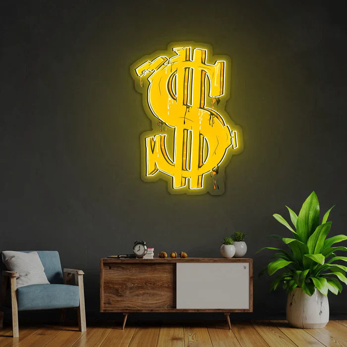 Dollar Sign Graffiti UV Art LED Neon Sign with colorful UV art glow, urban LED wall décor by Neon.Shop
