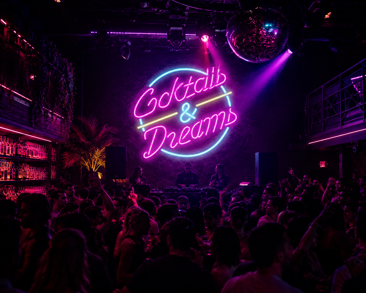 Cocktails & Dreams Neon Sign Vibrant Bar Decor
