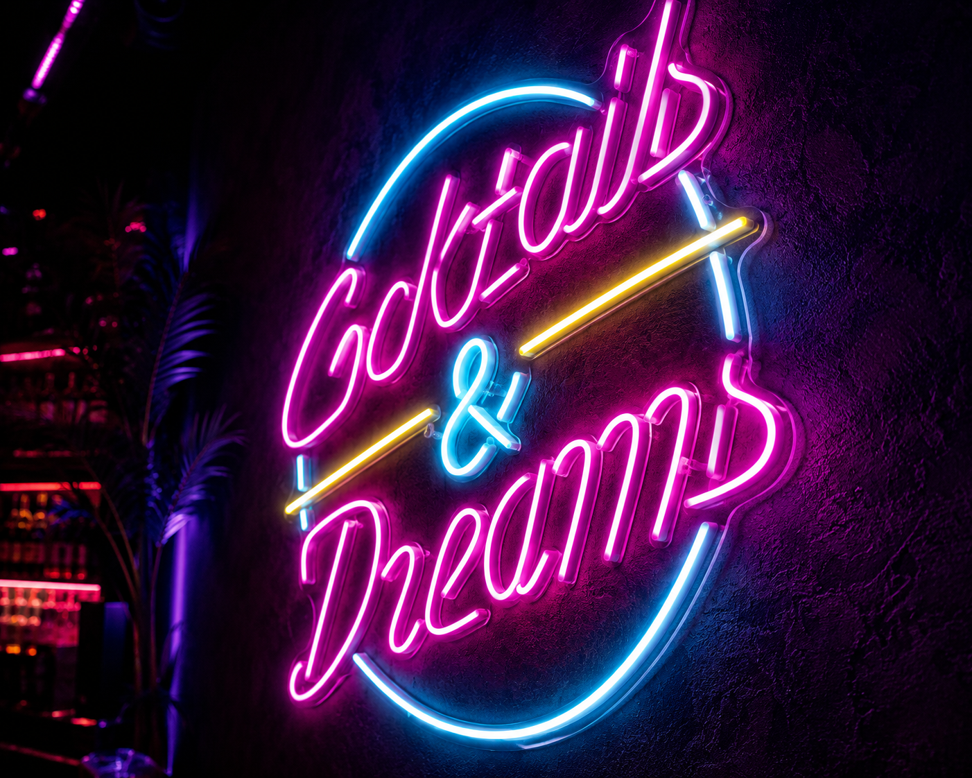 Cocktails & Dreams Neon Sign Vibrant Bar Decor