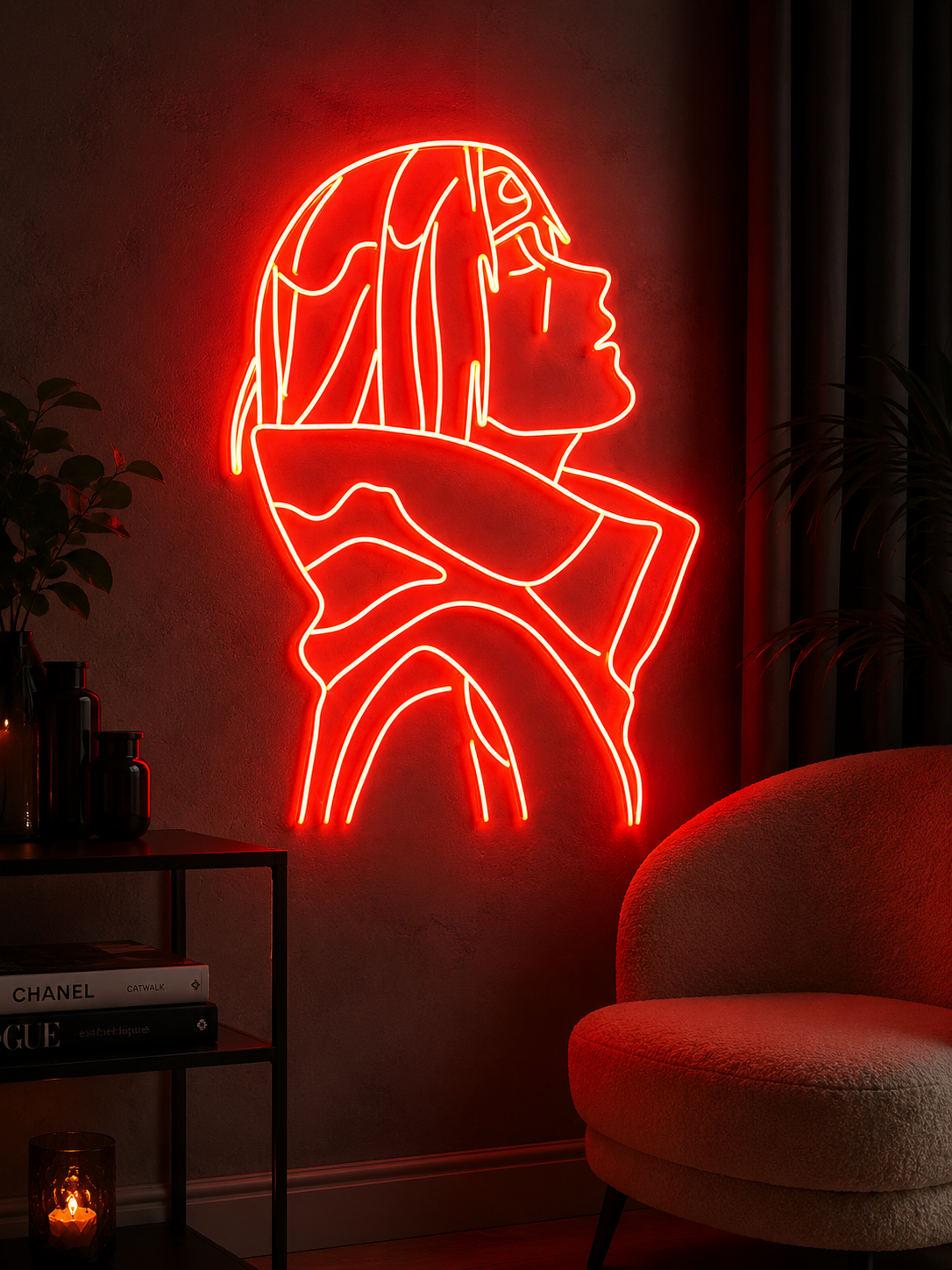 Red Anime Girl Profile LED Neon Sign