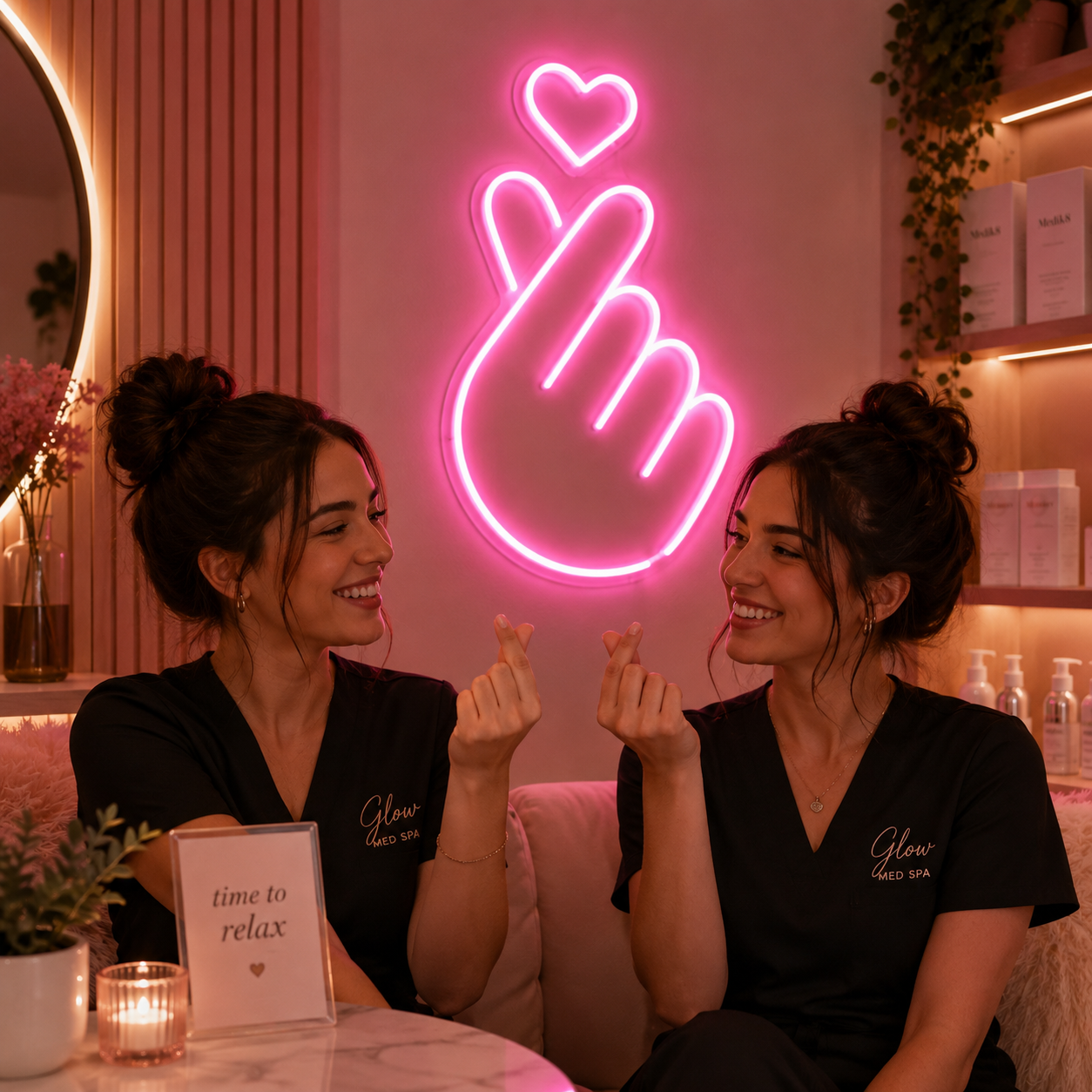 Neon Finger Heart Sign LED Light Pink Glow Wall Art