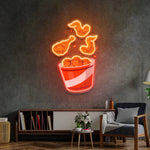 Flying Fried Chicken UV Art LED Neon Sign with colorful UV art glow, food-themed LED wall décor by Neon.Shop