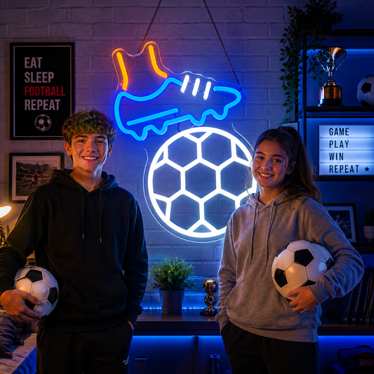 Kids’ Soccer Neon Sign – “Football Fun” Wall Décor