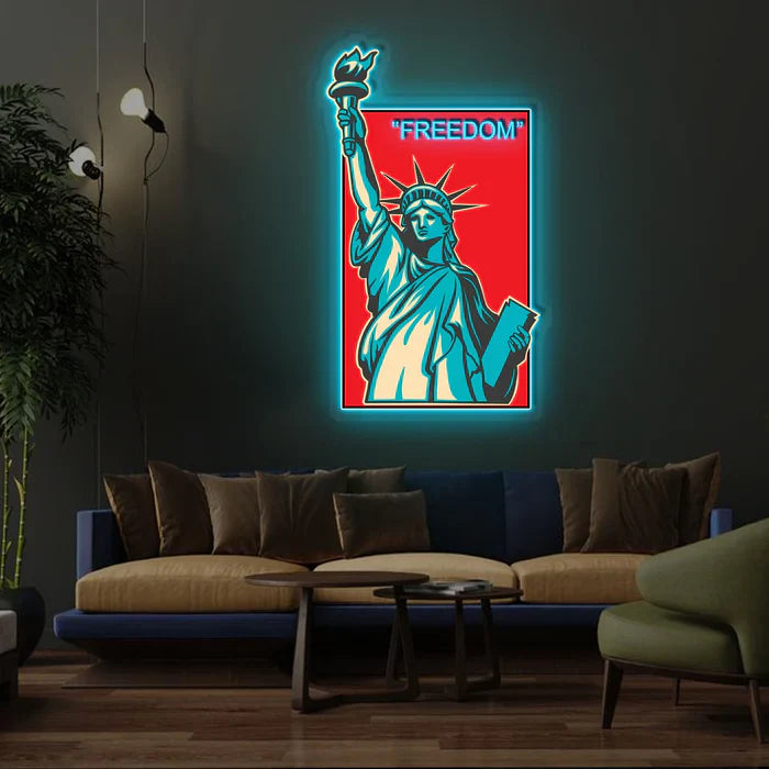 Freedom UV Art LED Neon Sign in blue and red colour by manhattanneons.com