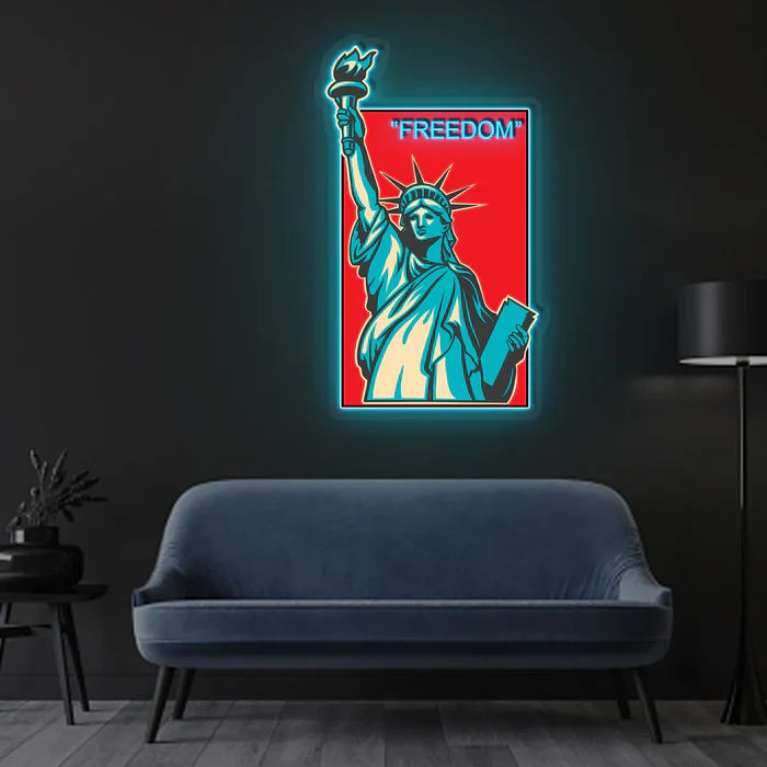 Freedom UV Art LED Neon Sign in blue and red colour by manhattanneons.com