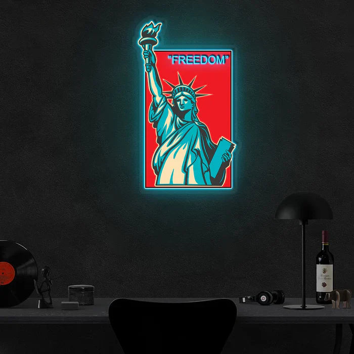 Freedom UV Art LED Neon Sign in blue and red colour by manhattanneons.com