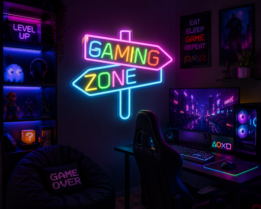 Gaming Zone Neon Sign Vibrant Wall Art for Streamers & Gamers