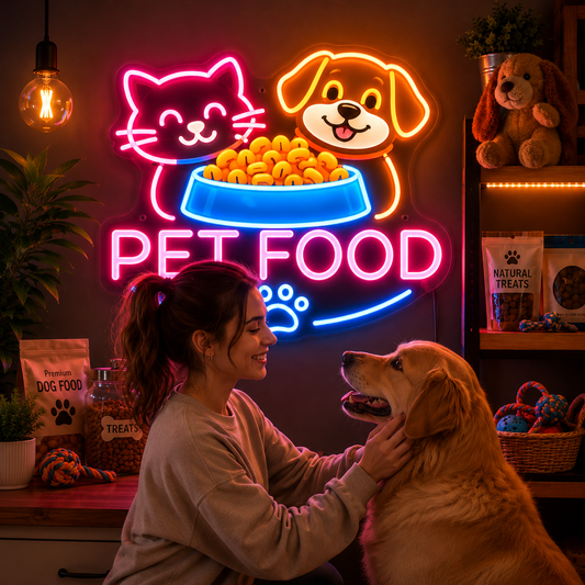 Neon Pet Sign Food Vibrant LED Glow for Pet Stores & Homes