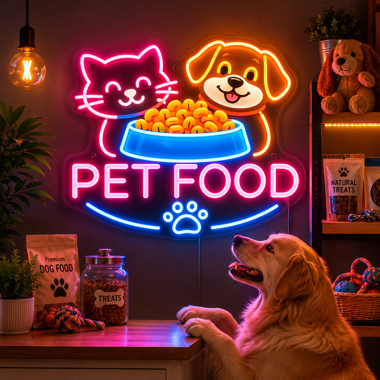 Neon Pet Sign Food Vibrant LED Glow for Pet Stores & Homes