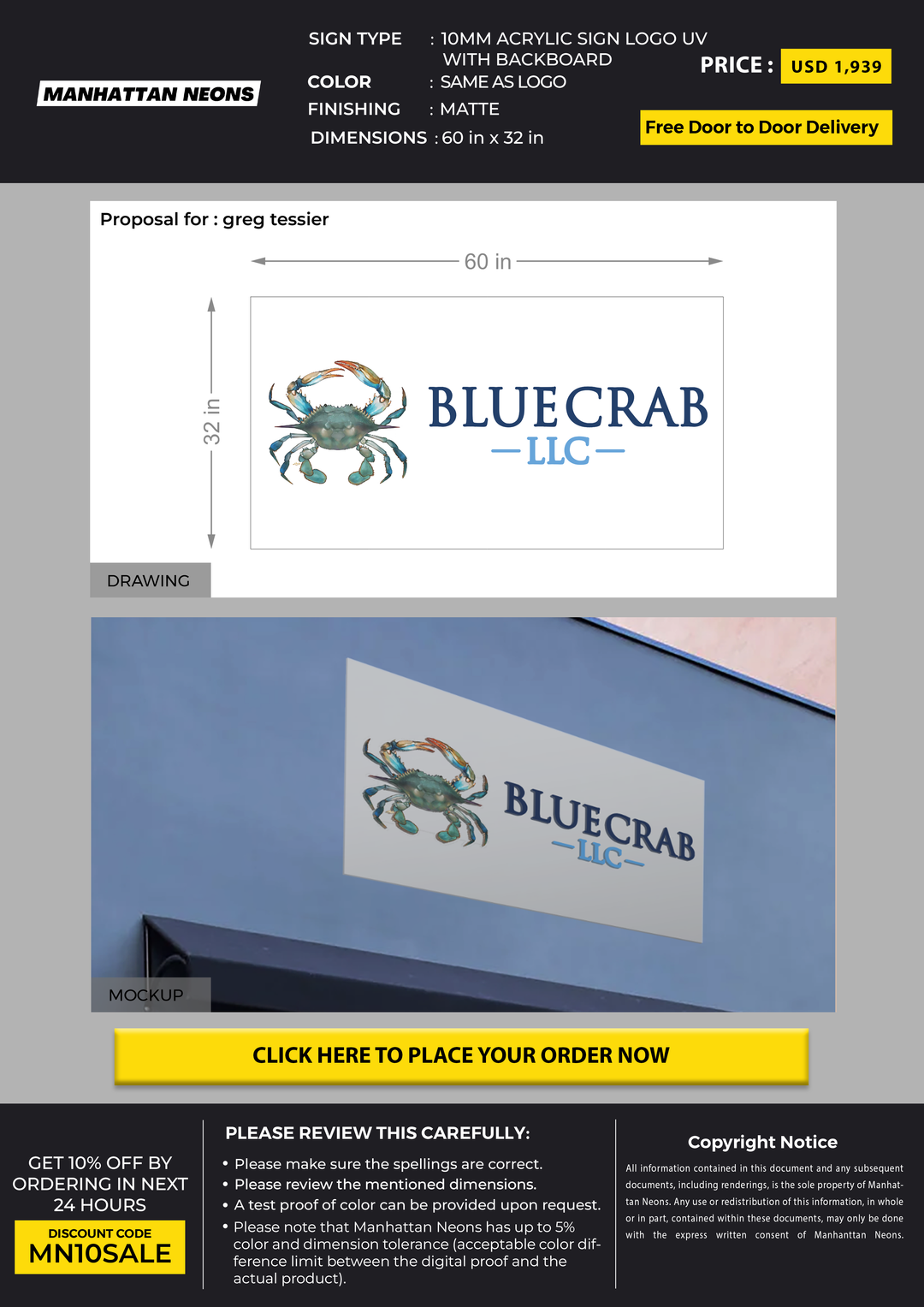 10mm Metal Coated Acrylic Sign for greg tessier