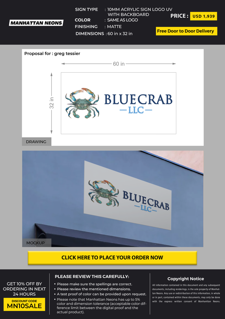 10mm Metal Coated Acrylic Sign for greg tessier