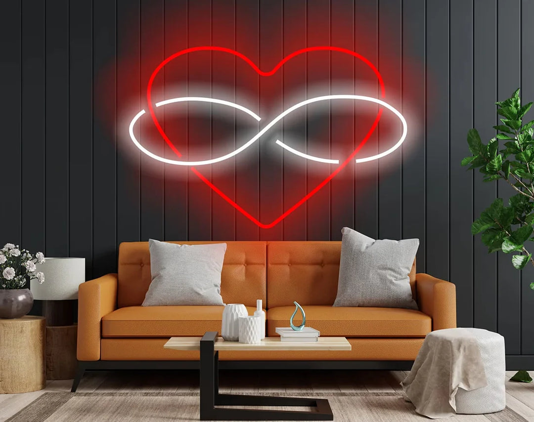 Heart Sign with Infinity Symbol for Lovers Valentine's Day Neon Sign by manhattanneons.com – A timeless neon symbol of eternal love.