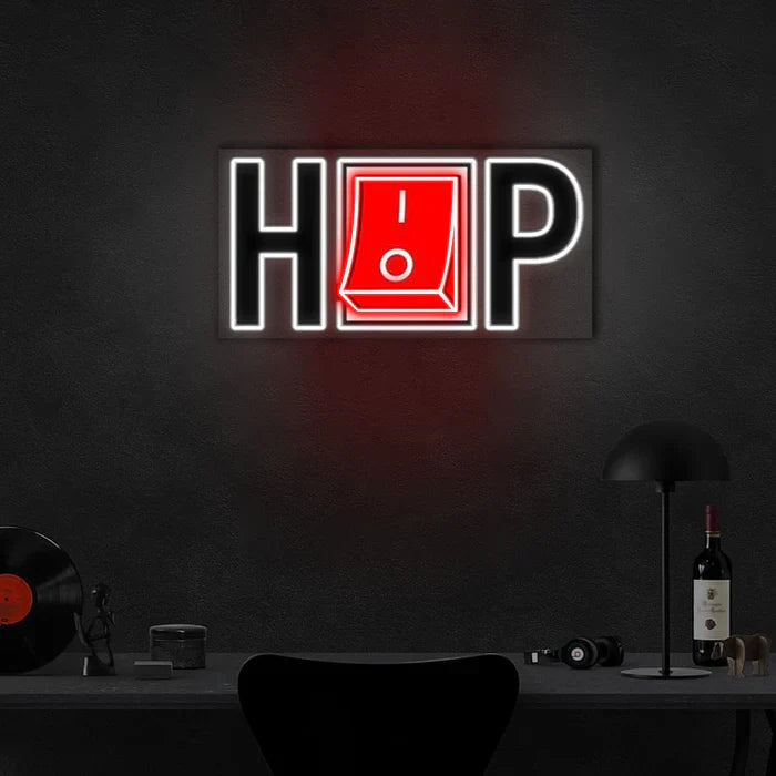HIPHOP UV Art LED Neon Sign glowing with vibrant UV art, urban music-themed LED wall décor by Neon.Shop