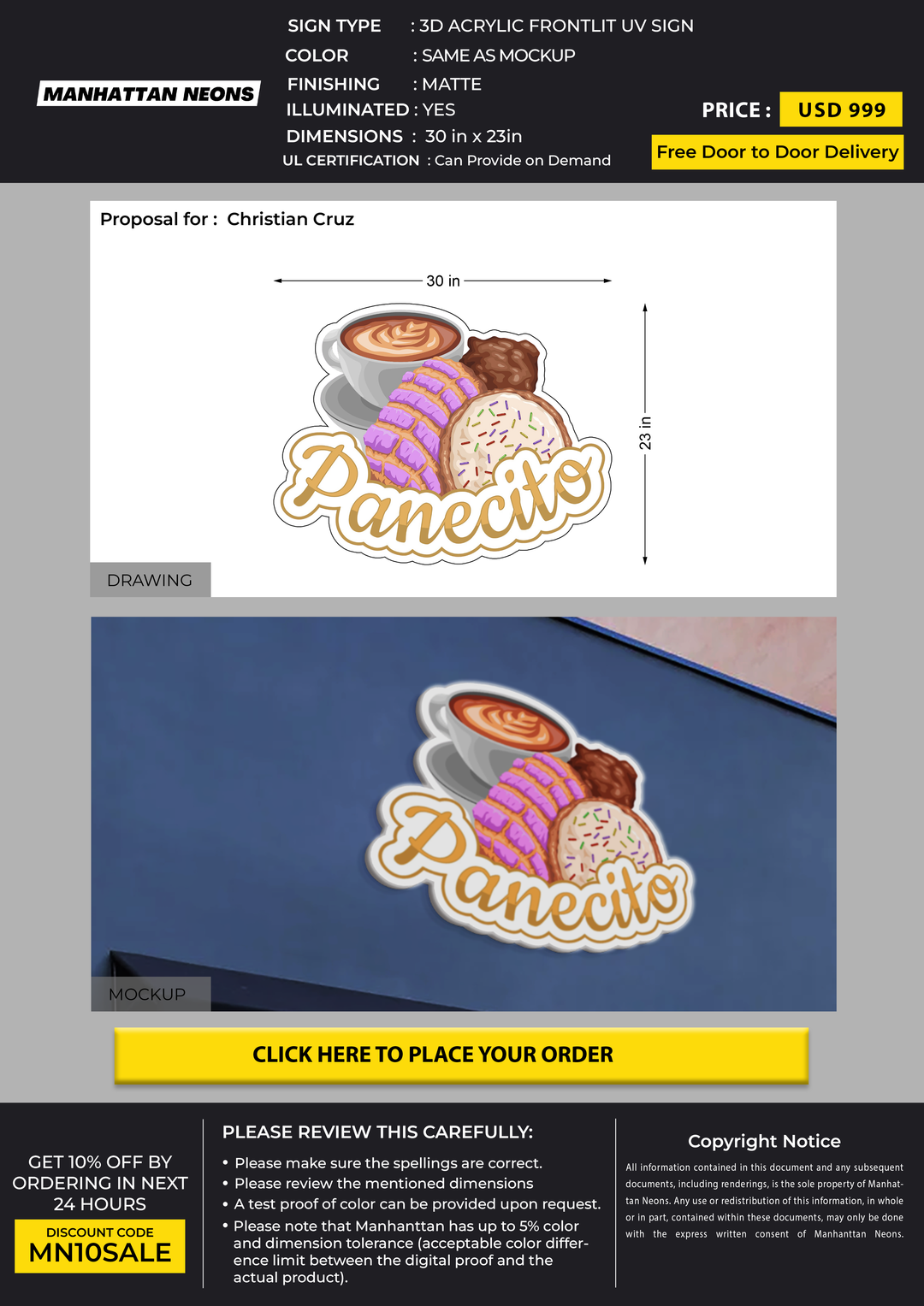 3d acrylic frontlit for Christian Cruz