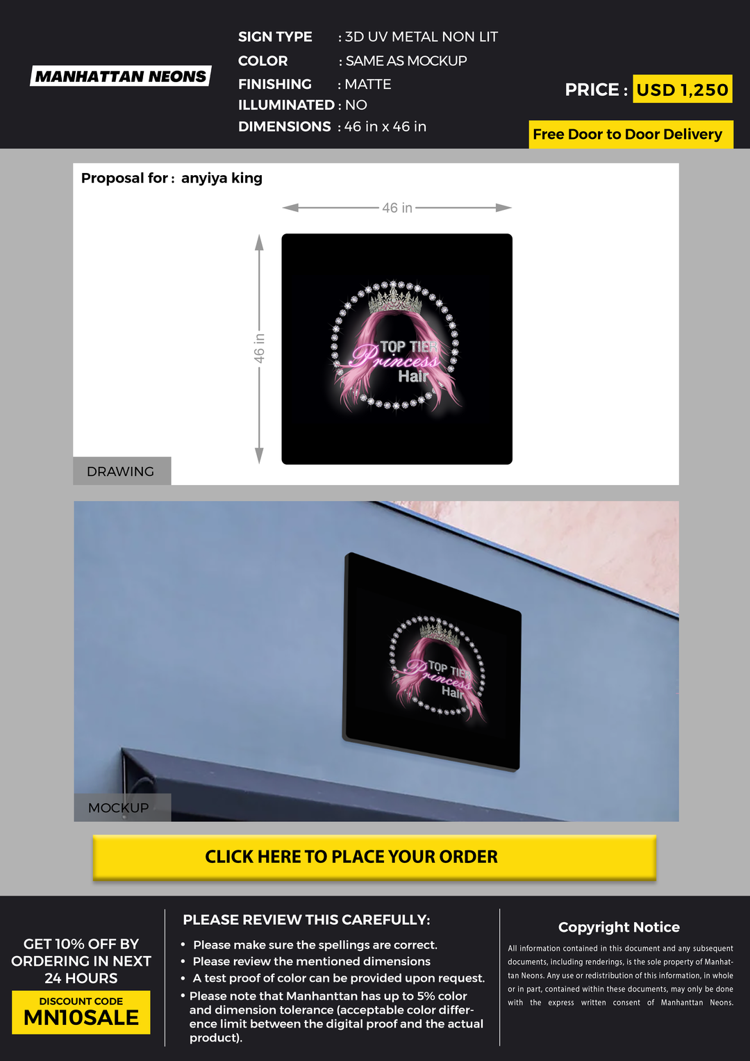 3D UV Metal Sign for anyiya king