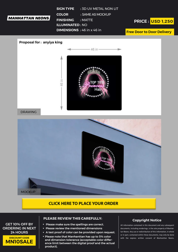 3D UV Metal Sign for anyiya king
