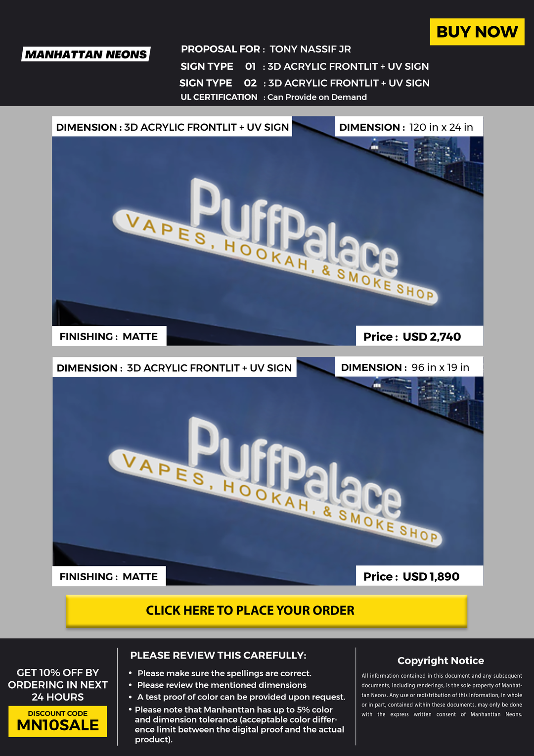 3d acrylic frontlit for Tony Nassif Jr