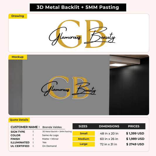 3d metal backlit + 5mm letters pasting for Brenda Valdes