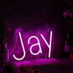 Jay Name LED Neon Sign in customizable LED tubing, personalized wall-mounted name light décor by Neon.Shop for bedrooms, events, and gifts.