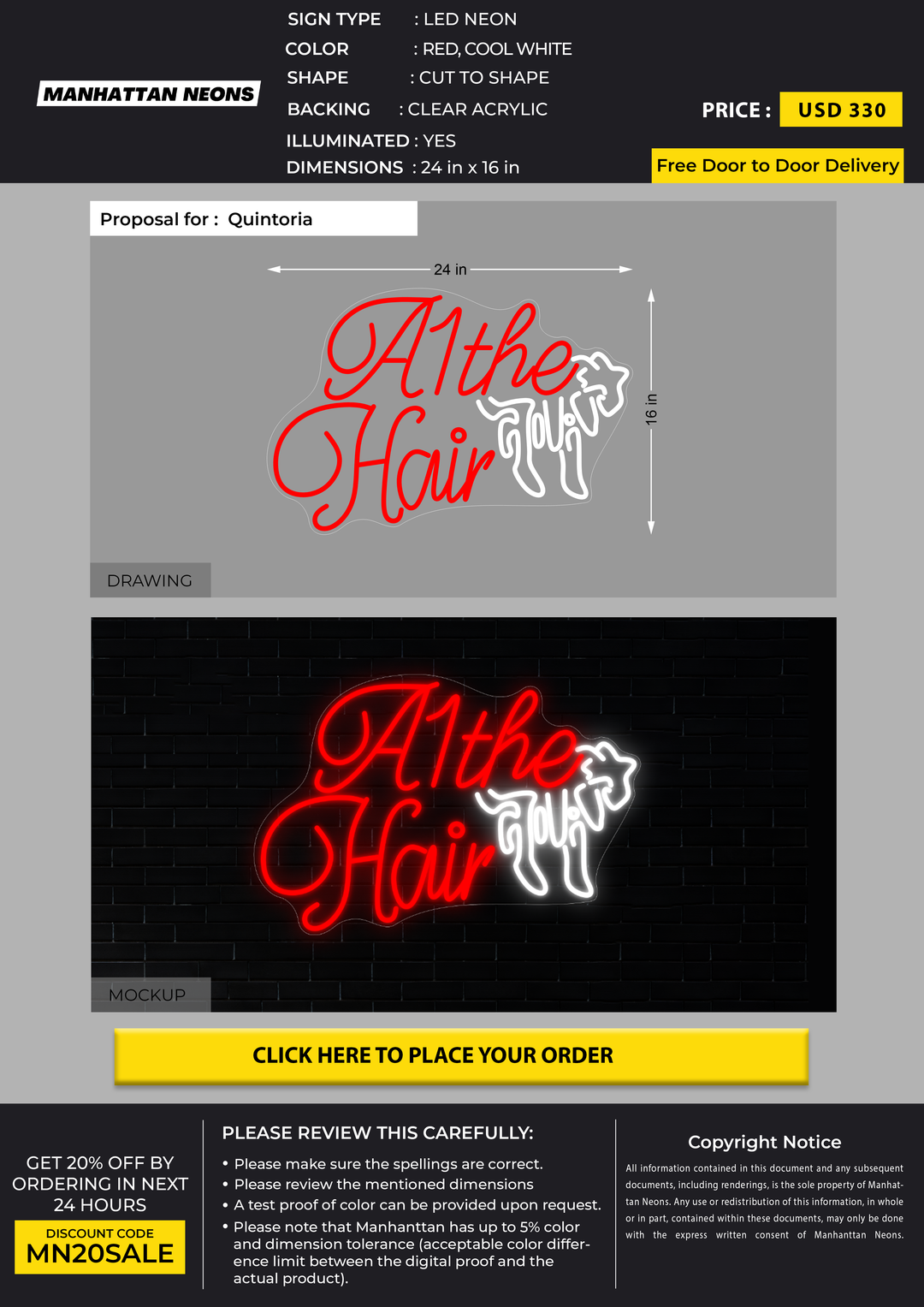 LED neon acrylic for Quintoria