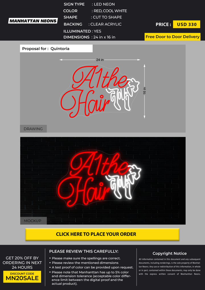 LED neon acrylic for Quintoria