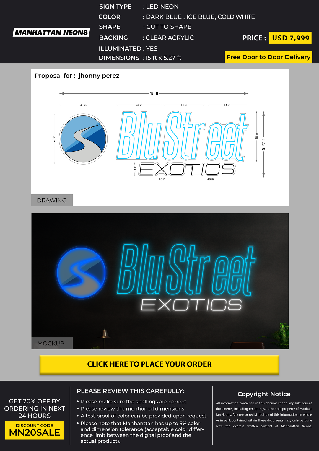 LED neon sign for jhonny perez