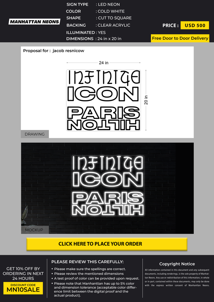 LED neon sign for jacob resnicow