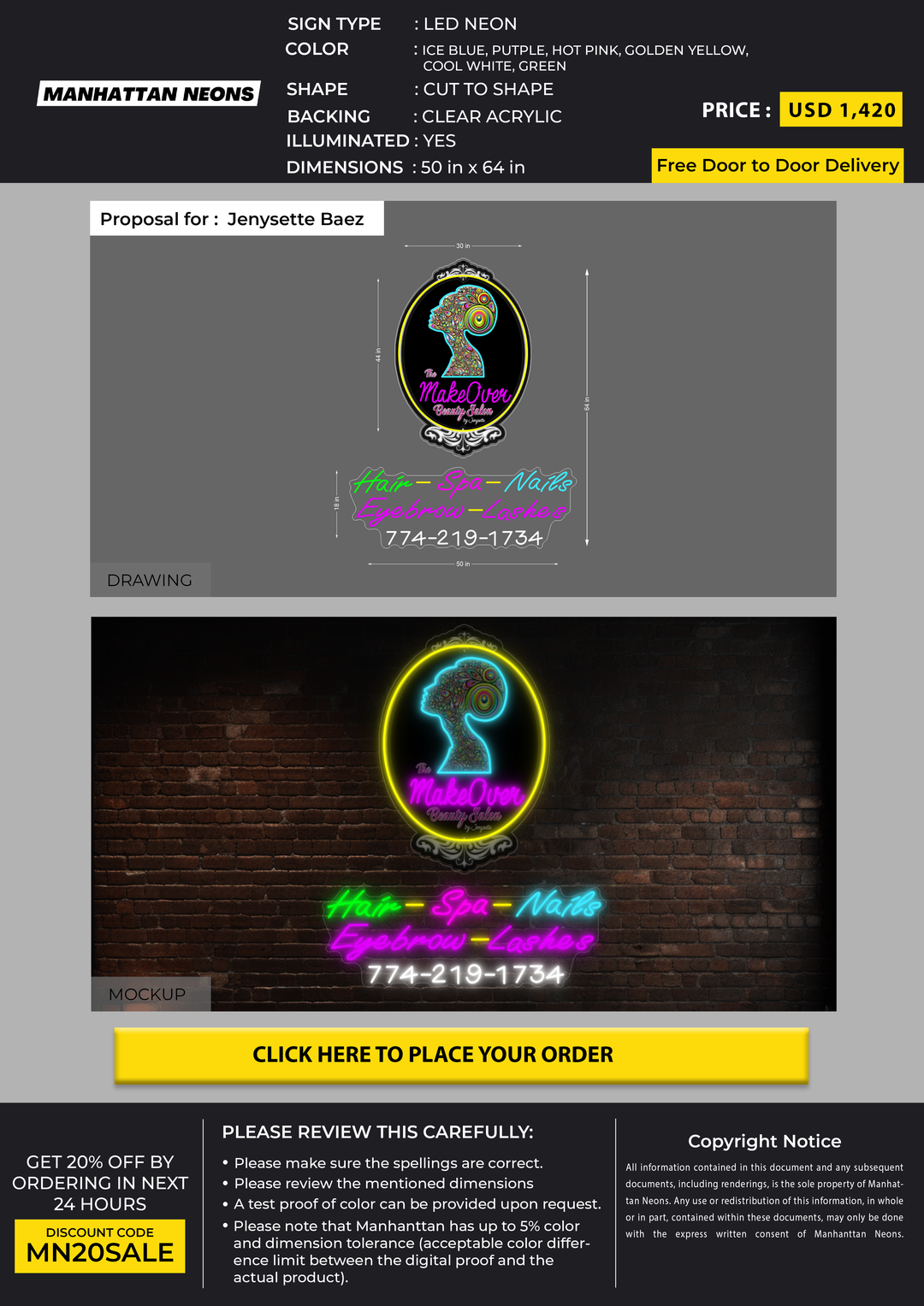 LED neon sign for Jenysette Baez