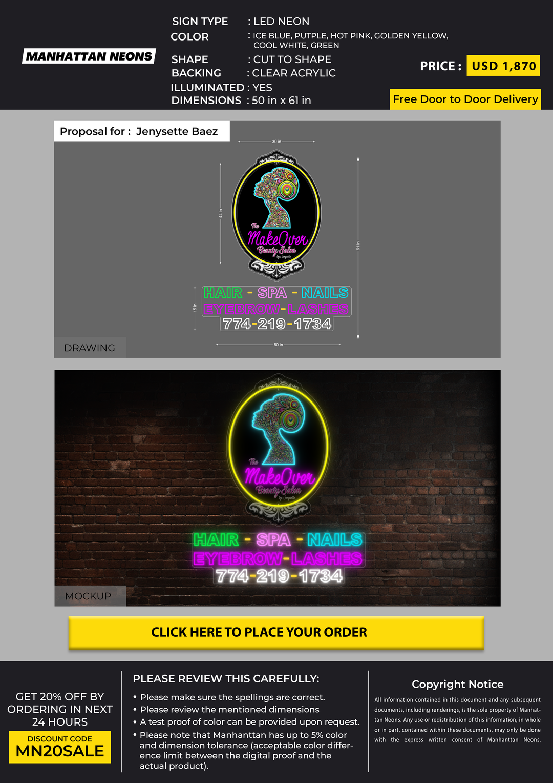 LED neon sign for Jenysette Baez