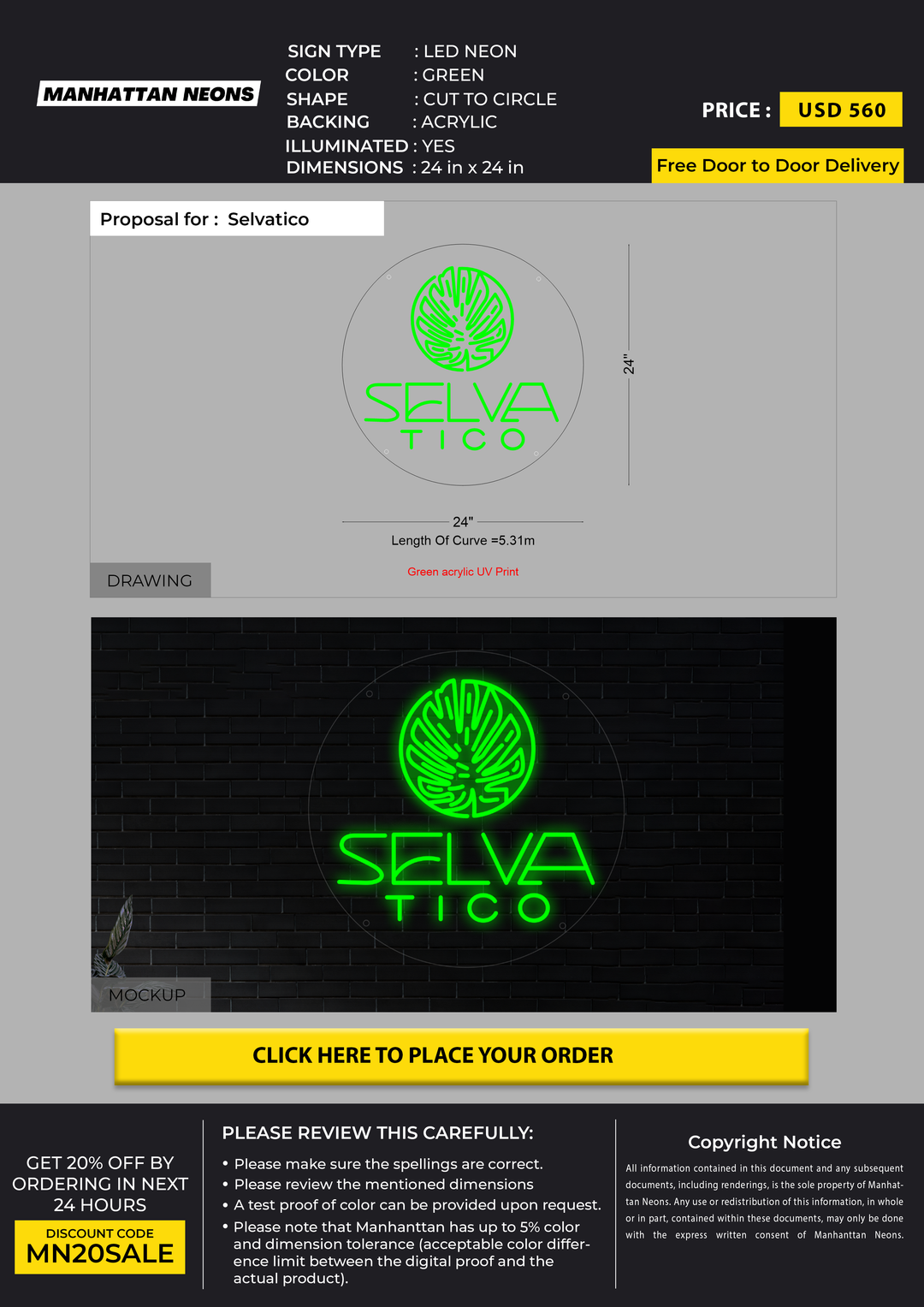 LED neon sign for Selvatico