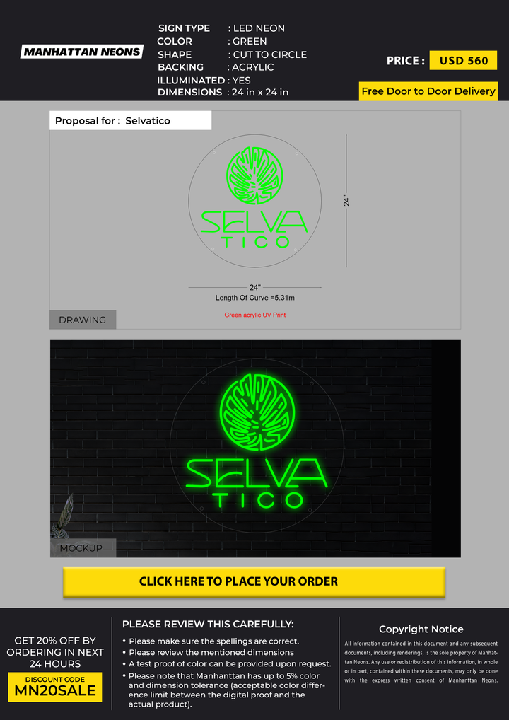 LED neon sign for Selvatico