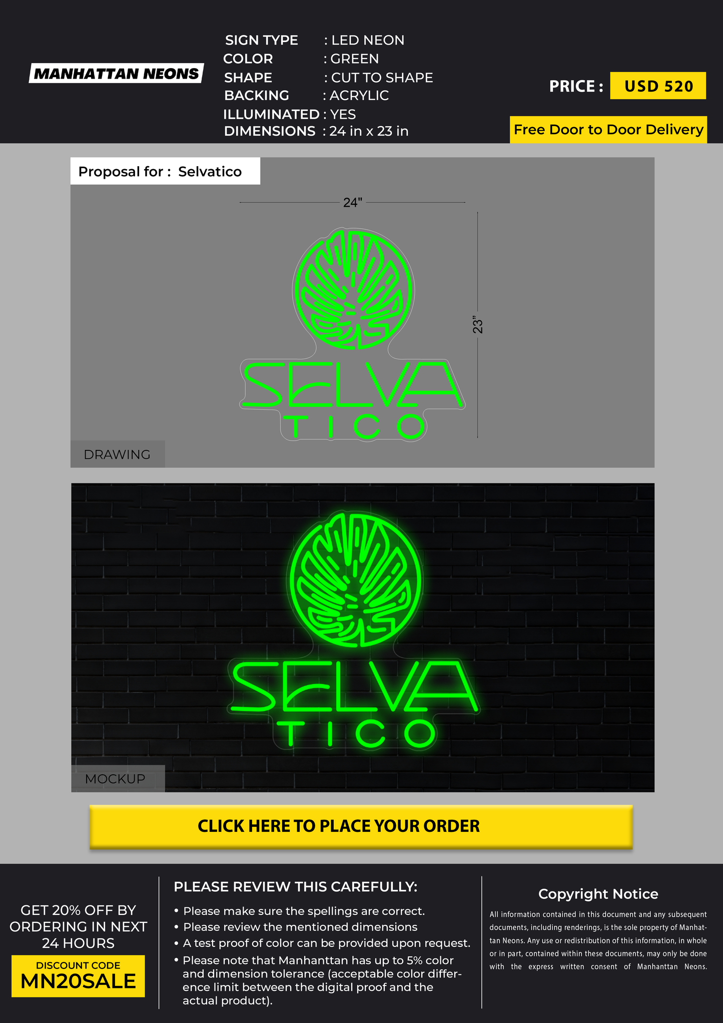 LED neon sign for Selvatico