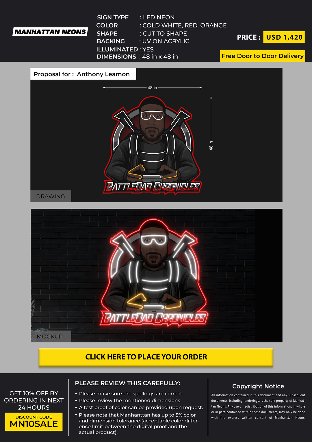 LED neon sign for Anthony Leamon