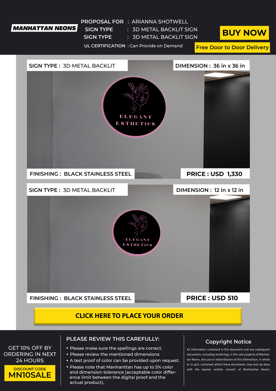 UV metal backlit for Arianna Shotwell