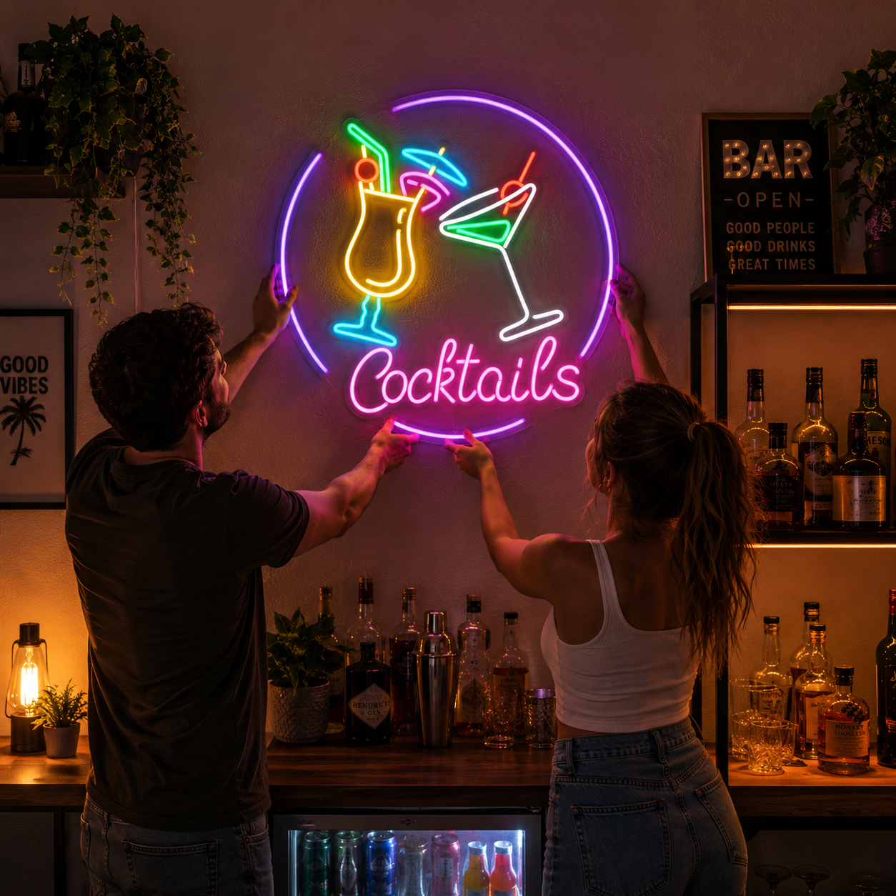 Cocktails Neon Sign Vibrant Home Mini Bar Accent