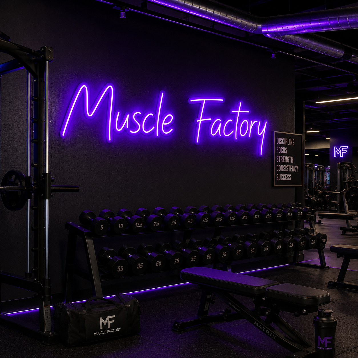Muscle Factory LED Neon Sign Motivational Gym Wall Decor