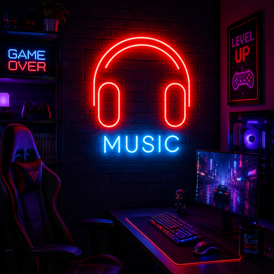 Neon Music Sign “Music Vibes” Gaming & Entertainment Room Wall Art