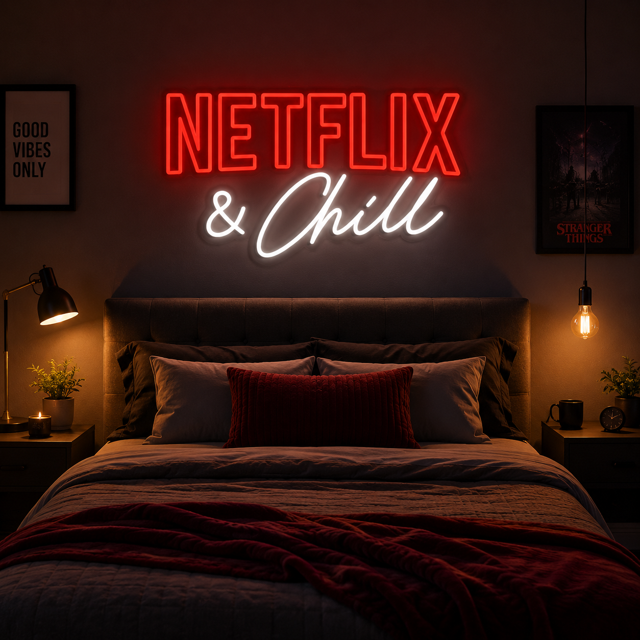 Netflix & Chill Neon Sign Cozy Movie Night Vibes