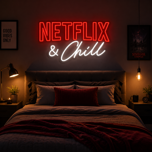 Netflix & Chill Neon Sign Cozy Movie Night Vibes