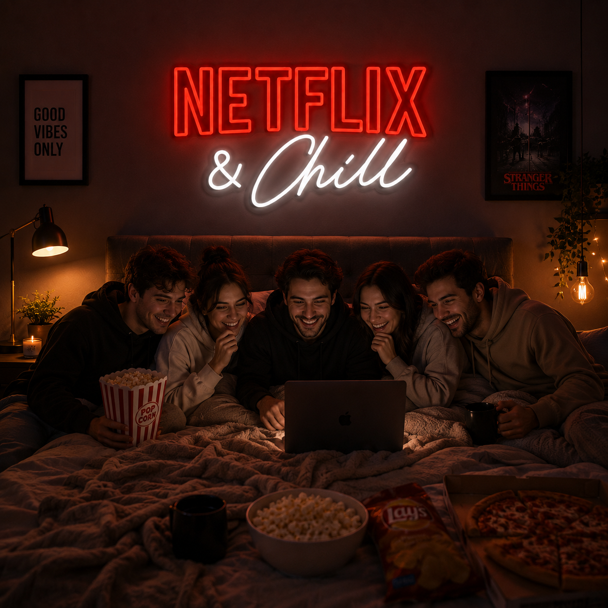 Netflix & Chill Neon Sign Cozy Movie Night Vibes