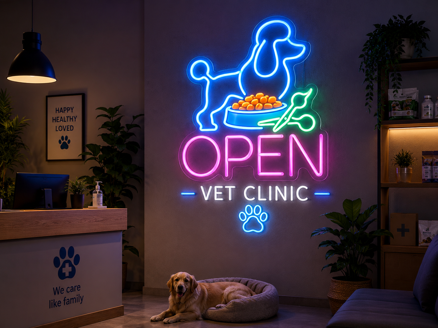 OPEN Vet Clinic Sign Vibrant Custom LED Wall Decor